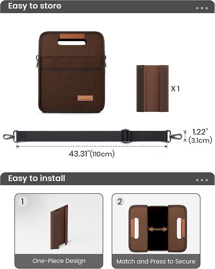 Fluxynara 2-Cup Reusable Felt Drink Carrier with Handle and Adjustable Shoulder Strap, Drink Holder for Car, Multi-Cup Drink Carrier Bag for Delivery, Travel, Picnics (Coffee Brown)