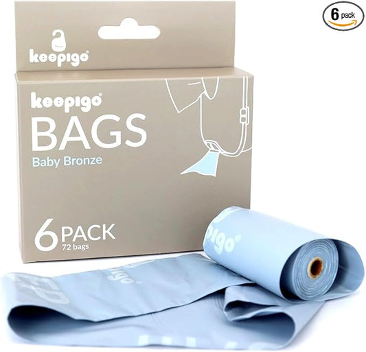 Keepigo, Compostable Disposable Diaper Bags Refills | 6 Rolls, 72 Leak-Proof, XL Biodegradable Baby Poop Bags | Eco-Friendly Diaper Trash Bags for Home, Travel, Pet Waste | Odor-Free,