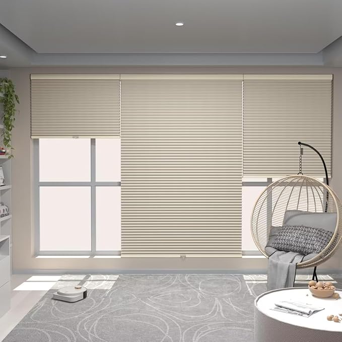 MYshade Cordless Blackout Window Blinds & Shades Pull Down Room Darkening Window Shades Light Blocking Honeycomb Cellular Shade for Indoor Windows Easy to Install 27 inch Wide, H72 Beige Blinds
