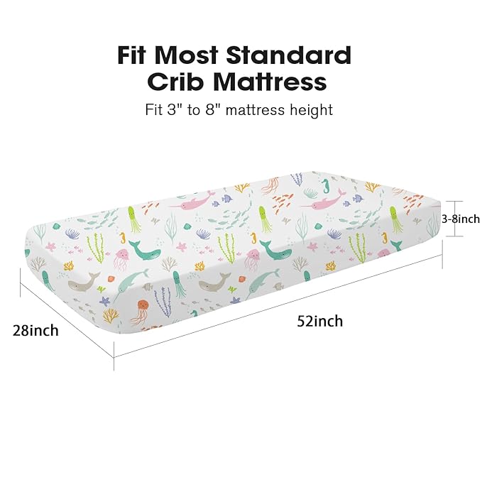 Little Grape Land Crib Sheets 2 Pack, Microfiber Fitted Crib Sheet for Standard Crib Mattress 52"x28"x8", Soft and Neutral Baby Crib Sheets for Boys and Girls, Breathable & Easy Care, Pastel Ocean