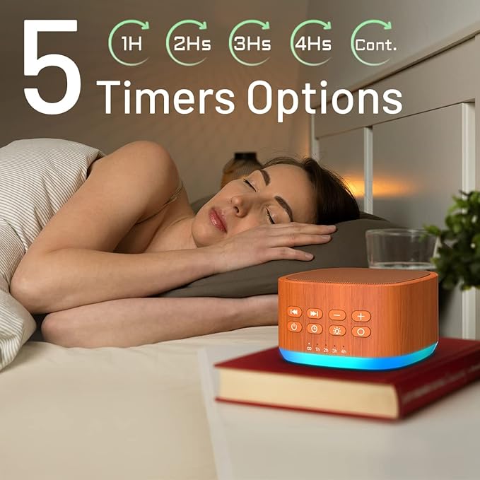 Magicteam White Noise Machine 10 Colors Lights and 25 Soothing Sounds Sleep Sound Machine with 5 Timers with Memory Feature Portable Sound Machine for Baby Adults. (Wood)