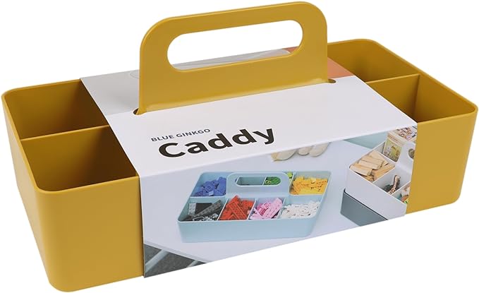 BLUE GINKGO Stackable Organizer Caddy – Korean-Made Portable Tote for Bathroom, Office, Crafts, or School Supplies (Long Rectangle, Yellow)