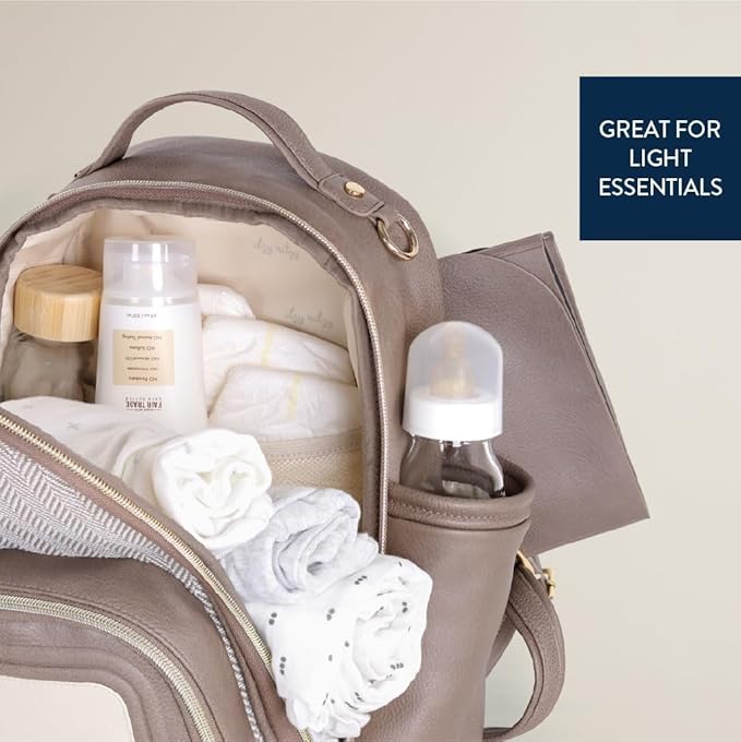 Itzy Ritzy Mini Diaper Bag Backpack – Chic, Compact Mini Plus Backpack with Changing Pad, 10 Pockets (6 Internal, 4 External), Grab-Top Handle & Rubber Feet (Vanilla Latte)