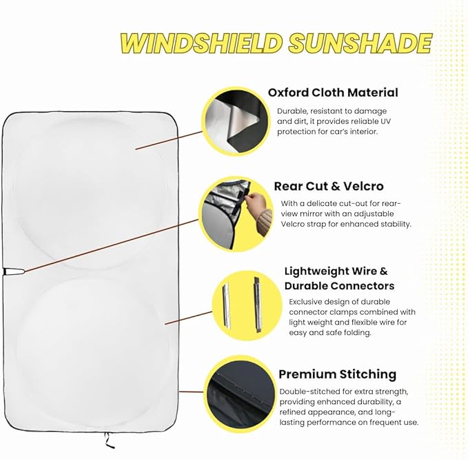 Kinder Fluff Windshield Sunshade | Reflective Patented Car Sun Protection - Certified 99% UVR Block - Cool Interior | Foldable Sun Visor Cover | Automotive Accessories for Summer Heat | Size M 61"x32"