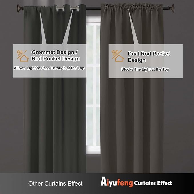 Aiyufeng Stone Short Blackout Curtains for Bedroom 54 Inches Long 2 Panels Set, Solid Thermal Insulated, Energy Saving Window Treatment Curtains Blackout Drapes, W40 x L54 Inch, Stone
