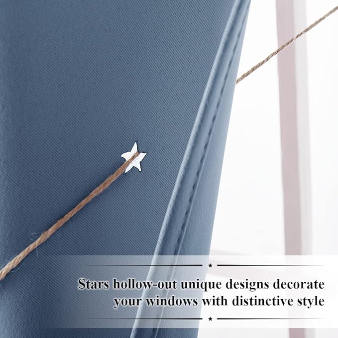 NICETOWN Kids Curtains for Boy's Bedroom, Laser Cutting Star Galaxy Curtains Energy Saving Window Treatment Grommet Thermal Insulated Drapes for Baby Room/Nursery, 1 Pair, 52W x 63L, Stone Blue