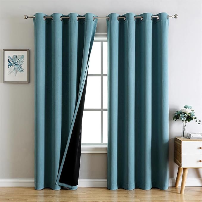 G2000 100% Blackout Curtains for Bedroom Living Room 84 Inches Long Teal - Room Darkening Window Grommet Thermal Lined Insulated Light Blocking Noise Reducing 2 Panels Set
