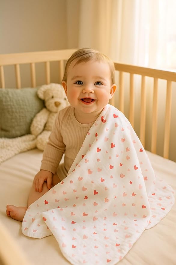 Soft 100% Cotton Swaddles for Newborns, 2- Pack - Large, Breathable Baby Blanket - Versatile, Durable Muslin Swaddle Blankets - Perfect Newborn Essentials (Hearts/Pink)