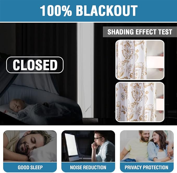 H.VERSAILTEX 100% Blackout Curtains for Bedroom Paisley Floral Printed Curtains 63 Inches Long Grommet Curtains & Drapes Thermal Curtains Window Treatments with Black Liner 2 Panels, Taupe