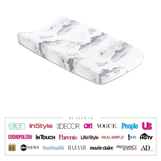 Oilo Changing Pad Cover, Breathable Turkish Cotton Fitted Jersey, 300 Thread Count, Machine Washable, Fits Standard Changing Pads (32" x 16"), Girl, Boy, & Neutral Nursery Design, Misty Mountain