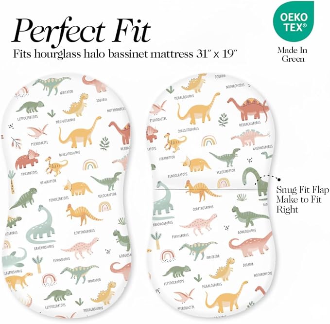 100% Organic Cotton Bassinet Sheets (3 Pack) - Ideal for Halo Bassinest Mattress - GOTS Certified - Pre-Shrunk Sheet for Hourglass Mattress - Breathable Percale Weave Soften with Each Wash (30"x16")