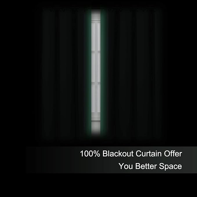 LEMOMO 100% Blackout Curtains 52 x 72 Inch Green Curtains 2 Panels Darkening Thermal Insulated Bedroom Curtains
