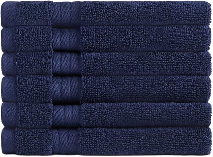 Ozdilek 6-Piece Washcloth Set 13x13 100% Turkish Cotton, 600 GSM, Soft, Gentle on Sensitive Skin, Multi-Purpose Use, Washable, Reusable, Ideal for Baby Care & Spa 6 Towels (Navy Blue)