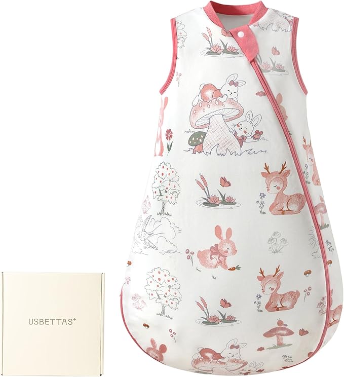 usbettas 1.0 Tog 2.5 Tog Baby Sleep Sack, 100% Cotton Baby Sleeping Bag 3-24M, 2-Way Zipper Baby Wearable Blanket