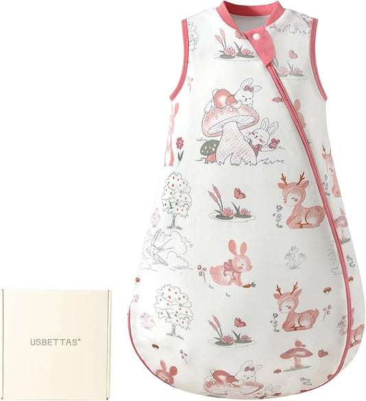 usbettas 1.0 Tog 2.5 Tog Baby Sleep Sack, 100% Cotton Baby Sleeping Bag 3-24M, 2-Way Zipper Baby Wearable Blanket