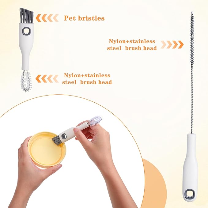 2 Pcs Multifunctional Cup Lid Cleaning Brush and Straw Cleaner Brush Set - 2-in-1 Cup Lid Cleaner with Bristles for Deep Cleaning Bottle Lids, Straws, Spouts and Narrow Gaps Lids Cleaning Brush Tool