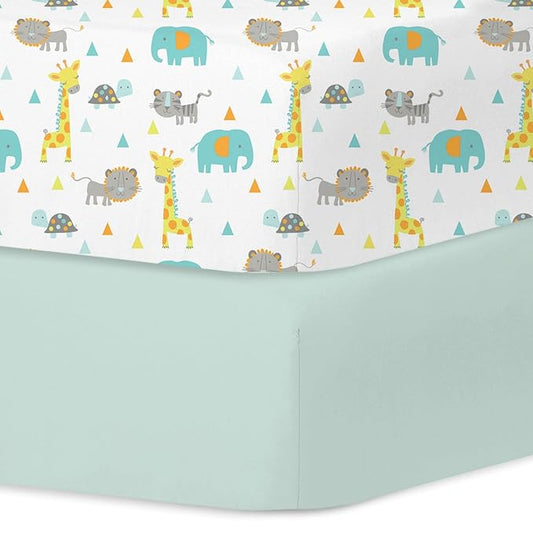 Little Grape Land Crib Sheets 2 Pack for Boys and Girls, Baby Neutral Crib Fitted Sheets for Standard Crib & Toddler Mattress, Super Soft Breathable Fitted Crib Sheet Set, Woodland Animal
