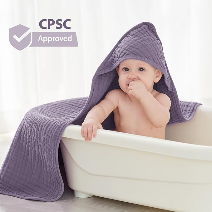 Hooded Baby Towels for Newborn - 2 Pack, 100% Muslin Cotton, Baby Bath Towels with Hood, Soft and Absorbent for Girls Infant, Toddler and Kids, Large 32x32 Inches, Newborn Essential