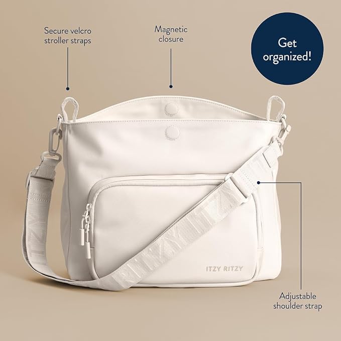 Itzy Ritzy Belong Cargo Caddy for Strollers & Wagons – Convertible Stroller Organizer and Crossbody Bag With Adjustable & Removable Strap, Bottle Holders, Smart Storage Pockets & Secure Straps (Cream)