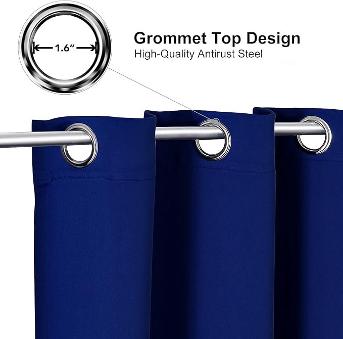 ChrisDowa Grommet Blackout Curtains for Bedroom - Thermal Insulated Room Darkening Curtains for Living Room (1 Panel Set, Royal Blue, 52W x 84L)
