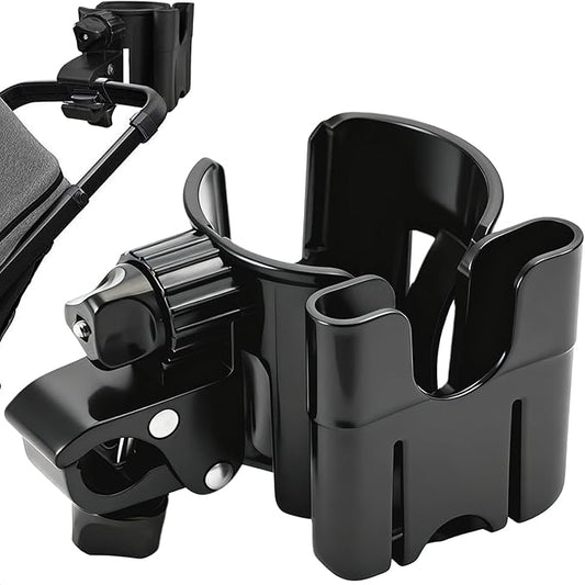 Cup Holder for Stroller Compatible with Evenflo,Uppababy, Doona, Nuna – Universal Stroller Cup Holder Attachment with Phone Holder, 360°Rotatable Bottle Holder for Bike, Wheelchair, Walker & Scooter