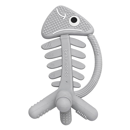 3 in 1 Infant Toys, Baby Teething Toys 3–6 6–12 Months, Teethers for Babies 0–3–6–12 Months for Teething Relief, Baby Gift, Baby Teether Toys, Silicone Sensory Toys, USA Patent Pending, Fish (Gray)
