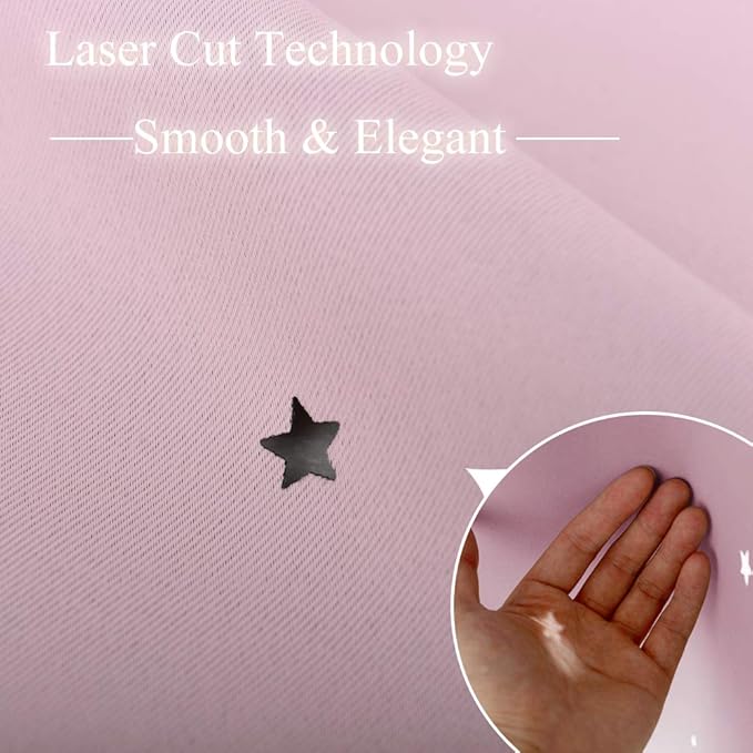 NICETOWN Children Window Darkening Curtains - Bedroom Star Cutouts Starry Night Magical Drape Panels for Girl's Princess Themed Rooms/Nursery Room (Lavender Pink, 42 inches X 63 inches, 2 Pieces)