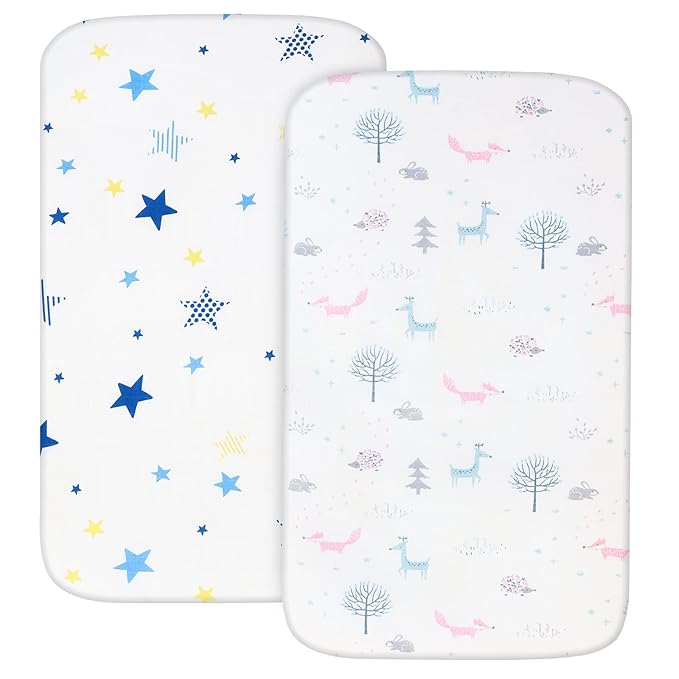 Muslin Bassinet Sheets 20''x33'' Fit for Baby Delight, Mika Micky, Koolerthings (3 in 1), Maxi COSI, Angelbliss and Other Rectangle Bassinet Mattress, Ultra Soft and Breathable, 2 Pack