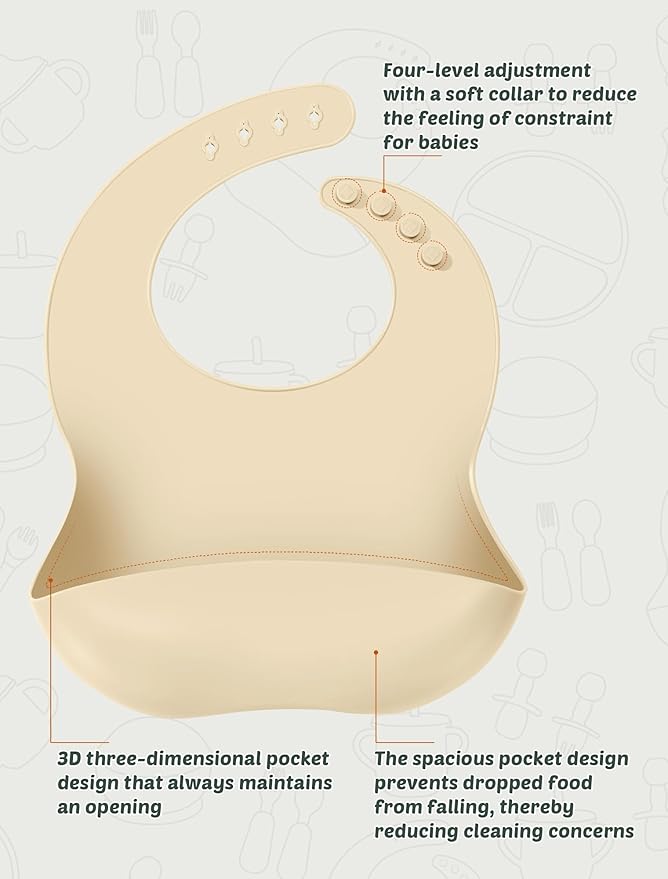 JELLDJK 24 PCS Silicone Baby Feeding Set, Baby Led Weaning Supplies Includes Suction Bowls and Divided Plates, Adjustable Silicone Bib, Spoons&forks, Training cup with straw (Green+Brown+Beige)