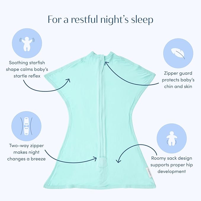 SleepingBaby Bamboo Zipadee-Zip Transition Swaddle – EverSoft Wearable Blanket with Two-Way Zipper for Easy Diaper Changes, Large 12-24 months, Sea Glass