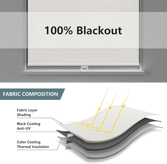 AOSKY Cordless Roller Shades Blackout Blinds for Windows Room Darkening Rolled Up Shades with Spring System, UV Protection Window Shades Door Blinds for Home and Office (65" W x 72" H, Ivory White)