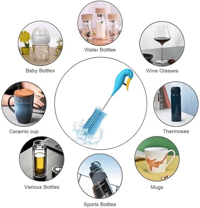 WSOQYEO Water Bottle Cleaner Brush Semi-Automatic Silicone Bottle Brush for Baby, Sports, Vase, Glassware, and Smaller Diameter Openings