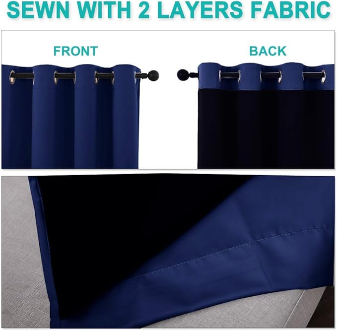 NICETOWN 100% Blackout Curtains 54 inches Long, Royal Blue, 1 Pair, 42 inches Width Each Panel, Double-Deck Completely Blackout Window Treatment Thermal Insulated Lined Drapes for Small Window