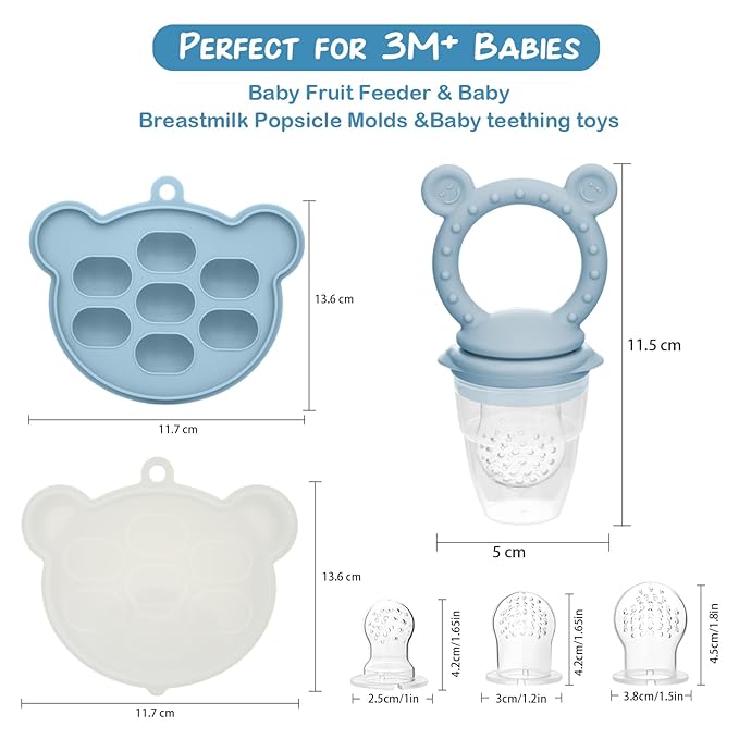 WAJIAYON Baby Breastmilk Popsicle Molds & Babies Fruit Feeder (4 Pack), Infant Food Freezer Tray Storage Containers, Silicone Teething Pacifier Feeder and Teether for Babies,Baby Feeders（Green）