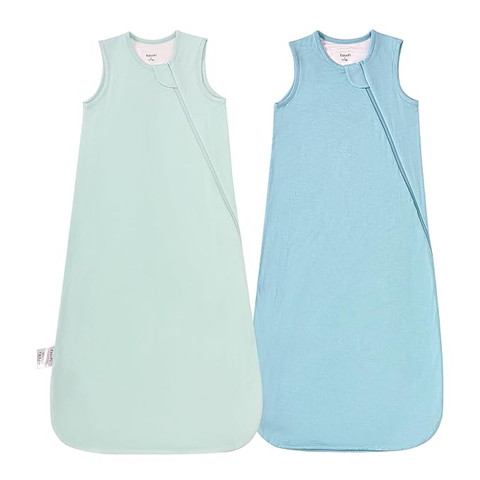 Supersoft Rayon Made from Bamboo Sleep Sack 3-6 Months Newborn Sleep Sack 0-3 Months 0.5 Tog Baby Wearable Blanket with 2-Way Zipper Summer Unisex Sleeping Bag for Babies (2 Pack) Green & Blue