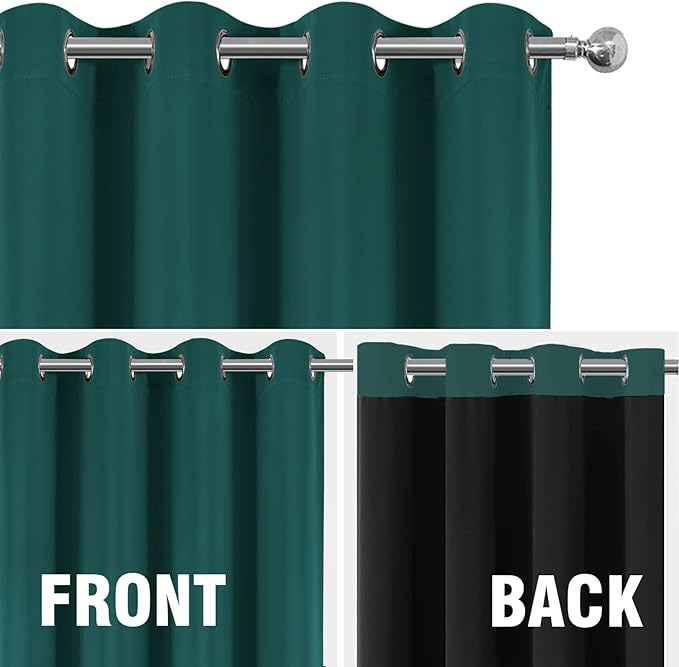 LEMOMO 100% Blackout Curtains 52 x 63 Inch Sea Teal Curtains 2 Panels Darkening Thermal Insulated Bedroom Curtains