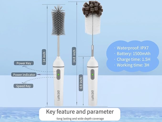 Benifi Electric Bottle Cleaner Pro, 11 in 1 Baby Bottle Brush, Drying Rack, Sponge Bottle Brush, Silicon Bottle Cleaner,Formula Mixer,Nipple Brush, Soap Dispenser,Microfiber Cleaning Cloth Included