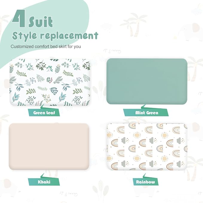 4 Pack Bassinet Sheets (19" x 33") Compatible with wayfong, venowu 3 in 1, Fodoss, BCOL and Semphis Bassinet, Soft and Skin-Friendly, Mint Green and Color Rainbow