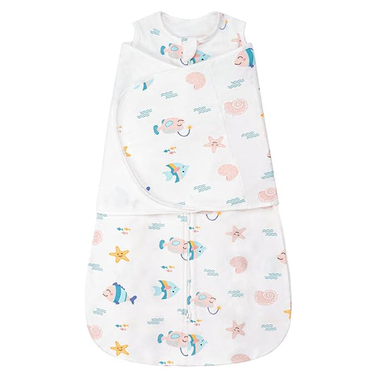 ZIGJOY Sleep Sack Swaddle 1.0 Tog Baby Wearable Blanket 100% Cotton Adjustable Silent Transition Swaddle Blanket, 6-12 Months, Ocean