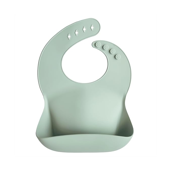 mushie Silicone Baby Bib | Adjustable Fit Waterproof Bibs (Cambridge Blue)