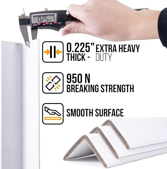 48" x 2" x 2" Reinforced Cardboard Edge Protectors, White (Pack of 12) – 0.225" Thick Extra Heavy-Duty Cardboard Corner Protectors – American Quality V-Board Pallet Edge Protectors