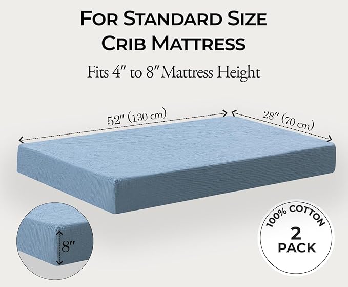 Dreamology Baby Crib Sheets,Muslin Crib Sheet Girls,Boys,Crib Sheet,Breathable Toddler Bed Sheets,2 Pack Crib Sheets Cotton for Standard Cribs, 52x28 Crib Mattress Sheets | Blue and Light Blue