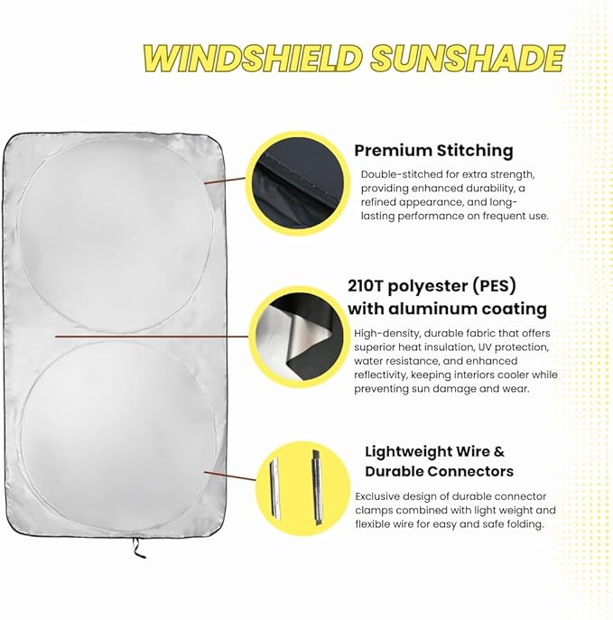 kinder Fluff Windshield Sunshade | Reflective Patented Car Sun Protection - Certified 99% UVR Block - Cool Interior | Foldable Sun Visor Cover | Automotive Accessories for Summer Heat |Size XL 66"x37"