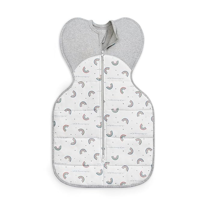 Love to Dream Warm Swaddle UP 2.5 TOG Baby Sleep Sack for Autumn & Winter | Arms Up Position for Self-Soothing, Calms Startle Reflex | Medium 13–19 lbs, White Rainbow Dream