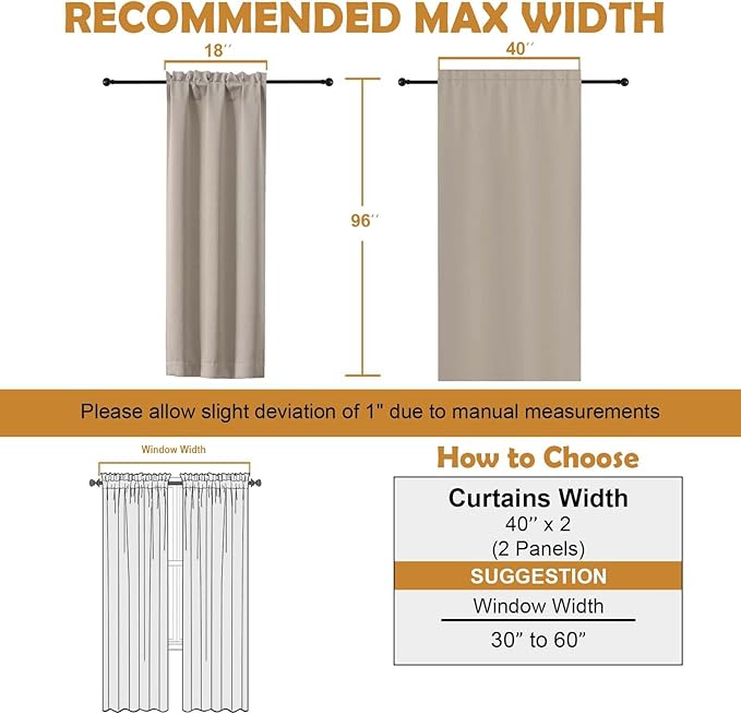 Aiyufeng Stone Blackout Curtains for Bedroom 96 Inches Long 2 Panels, Solid Thermal Insulated, Energy Saving Living Room Window Treatment Curtains Blackout Drapes, W40 x L96 Inch, Stone