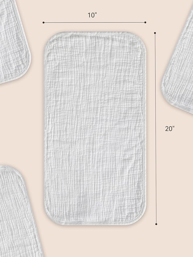 TILLYOU Muslin Burp Cloths Baby Boy Girl 20" x 10", 6-Layer Absorbent 100% Cotton Burping Cloths Large Soft, 10 Pack(White)