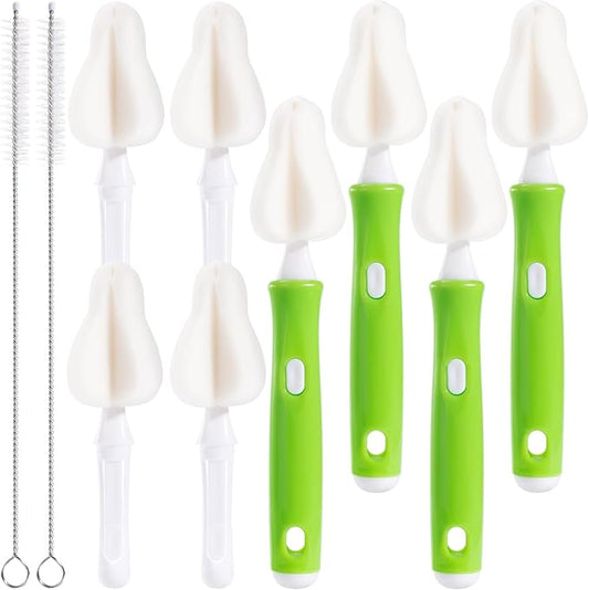 10 Pcs Sponge Bottle Nipple Brushes,4 Sponge Nipple Brushes for Baby Bottles, 4 Replacement Heads and 2 Pcs 7.87" Straws for Cleaning,Green