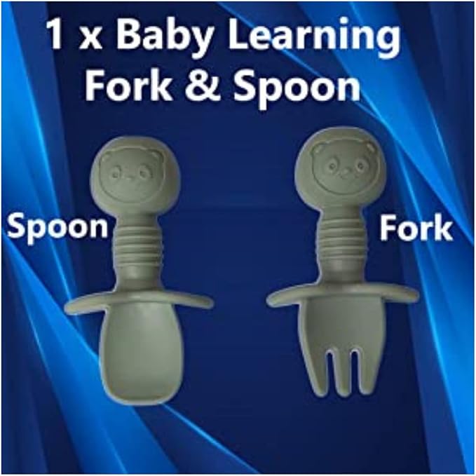 Mutualproducts 10 Pcs Baby Utensils – Silicone Baby Spoons and Forks for Self Feeding – Suction Plate - Anti-Choke Baby Feeding Supplies – Baby Led Weaning Set with Bibs – Great Gift Set (Green)