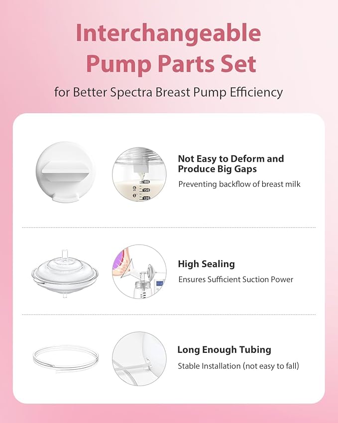 BALIME Pump Parts Compatible with Spectra S1/S2/9 Plus, Not Original Accessories, Full Set Replacements Include 28mm Flanges, Valves, Backflow Protectors (Duckbills Included), Tubings and Bottles