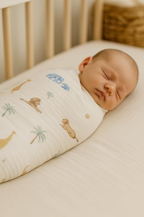 Soft 100% Cotton Swaddles for Newborns, 2- Pack - Large, Breathable Baby Blanket - Versatile, Durable Muslin Swaddle Blankets - Perfect Newborn Essentials (Safari/Green)